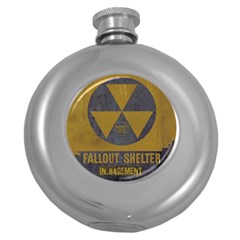 Fallout Shelter In Basement Radiation Sign Round Hip Flask (5 Oz) by WetdryvacsLair