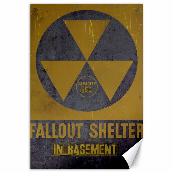 Fallout Shelter In Basement Radiation Sign Canvas 12  x 18 