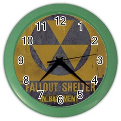 Fallout Shelter In Basement Radiation Sign Color Wall Clock by WetdryvacsLair