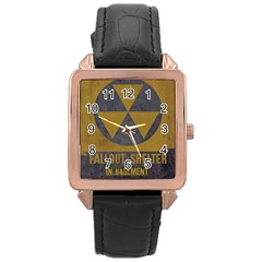 Fallout Shelter In Basement Radiation Sign Rose Gold Leather Watch  by WetdryvacsLair