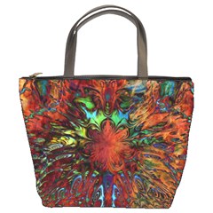 Boho Hippie Trippy Floral Pattern Bucket Bag by CrypticFragmentsDesign