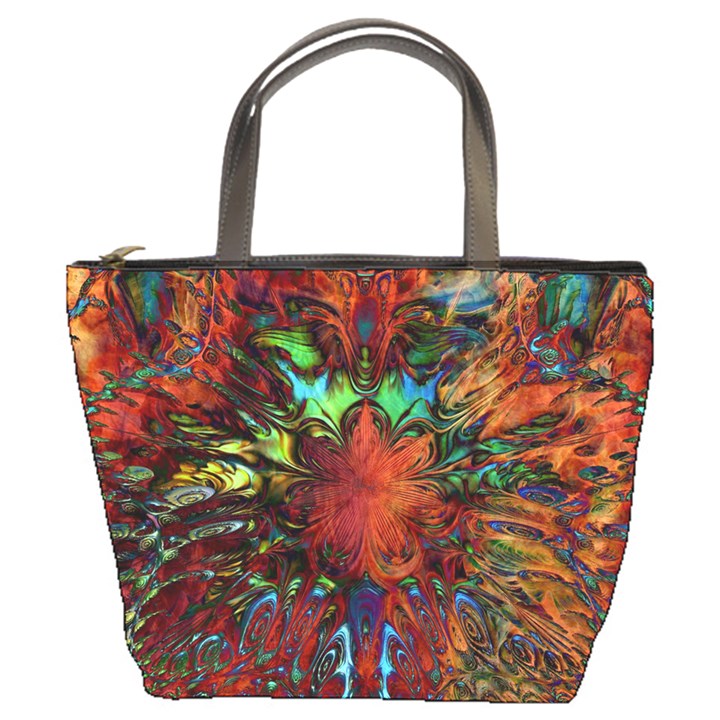 Boho Hippie Trippy Floral Pattern Bucket Bag