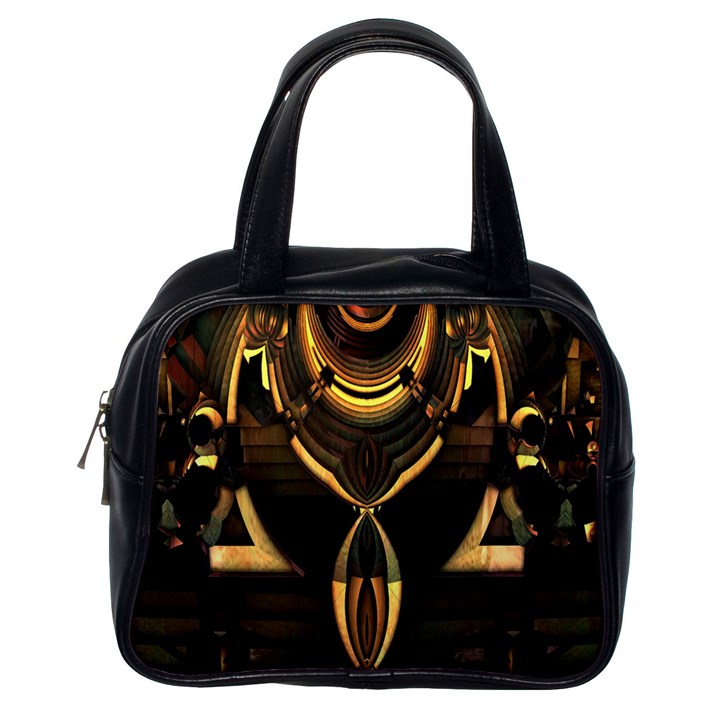 Black and Gold Abstract Line Art Pattern Classic Handbag (One Side)