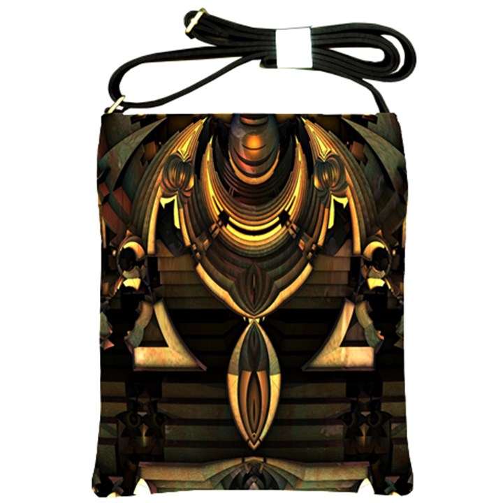 Black and Gold Abstract Line Art Pattern Shoulder Sling Bag