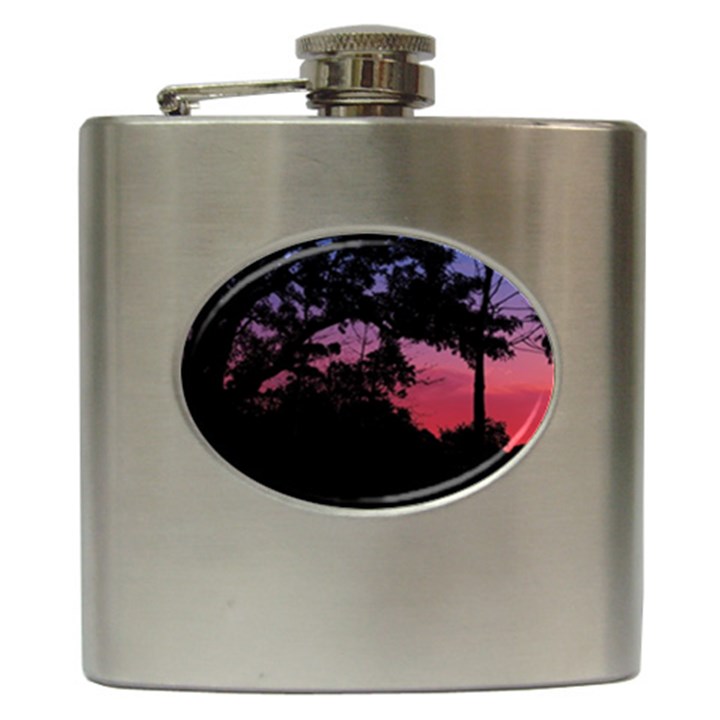 Sunset Landscape High Contrast Photo Hip Flask (6 oz)