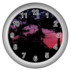 Sunset Landscape High Contrast Photo Wall Clock (silver) by dflcprintsclothing