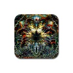 Multicolor Floral Art Copper Patina  Rubber Coaster (Square)  Front