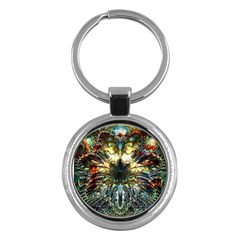 Multicolor Floral Art Copper Patina  Key Chain (Round)