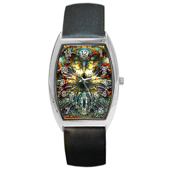 Multicolor Floral Art Copper Patina  Barrel Style Metal Watch