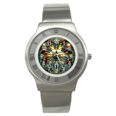 Multicolor Floral Art Copper Patina  Stainless Steel Watch