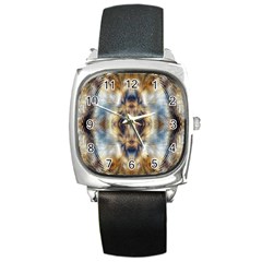 Retro Hippie Vibe Psychedelic Silver Square Metal Watch by CrypticFragmentsDesign