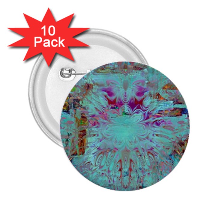 Retro Hippie Abstract Floral Blue Violet 2.25  Buttons (10 pack) 