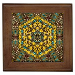 Mandala Faux Artificial Leather Among Spring Flowers Framed Tile by pepitasart