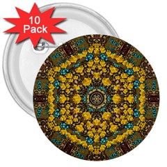 Mandala Faux Artificial Leather Among Spring Flowers 3  Buttons (10 Pack)  by pepitasart