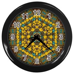 Mandala Faux Artificial Leather Among Spring Flowers Wall Clock (black) by pepitasart