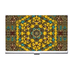 Mandala Faux Artificial Leather Among Spring Flowers Business Card Holder by pepitasart