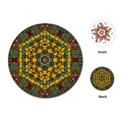 Mandala Faux Artificial Leather Among Spring Flowers Playing Cards Single Design (round) by pepitasart