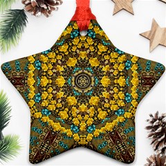 Mandala Faux Artificial Leather Among Spring Flowers Star Ornament (two Sides) by pepitasart