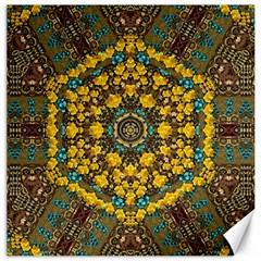 Mandala Faux Artificial Leather Among Spring Flowers Canvas 12  X 12  by pepitasart