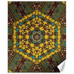 Mandala Faux Artificial Leather Among Spring Flowers Canvas 16  X 20  by pepitasart