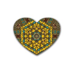 Mandala Faux Artificial Leather Among Spring Flowers Heart Coaster (4 Pack)  by pepitasart