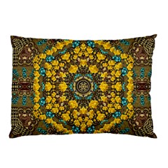 Mandala Faux Artificial Leather Among Spring Flowers Pillow Case by pepitasart