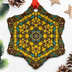 Mandala Faux Artificial Leather Among Spring Flowers Snowflake Ornament (two Sides) by pepitasart