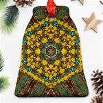 Mandala Faux Artificial Leather Among Spring Flowers Bell Ornament (Two Sides) Back