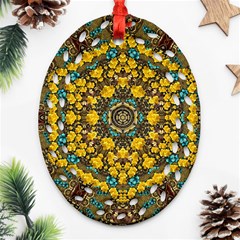 Mandala Faux Artificial Leather Among Spring Flowers Oval Filigree Ornament (two Sides) by pepitasart