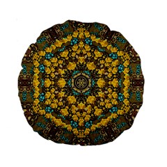 Mandala Faux Artificial Leather Among Spring Flowers Standard 15  Premium Round Cushions by pepitasart