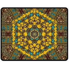 Mandala Faux Artificial Leather Among Spring Flowers Double Sided Fleece Blanket (medium)  by pepitasart