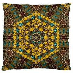 Mandala Faux Artificial Leather Among Spring Flowers Large Flano Cushion Case (two Sides) by pepitasart