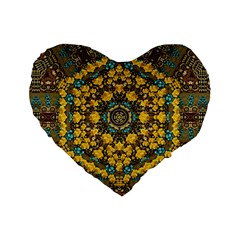 Mandala Faux Artificial Leather Among Spring Flowers Standard 16  Premium Flano Heart Shape Cushions by pepitasart