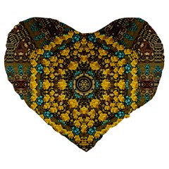 Mandala Faux Artificial Leather Among Spring Flowers Large 19  Premium Flano Heart Shape Cushions by pepitasart