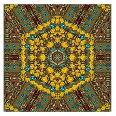 Mandala Faux Artificial Leather Among Spring Flowers Large Satin Scarf (square) by pepitasart