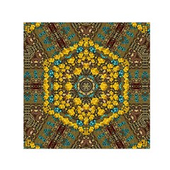 Mandala Faux Artificial Leather Among Spring Flowers Small Satin Scarf (square) by pepitasart