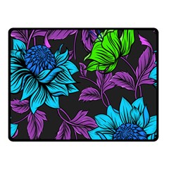 Neon Tropical Floral Turquoise Double Sided Fleece Blanket (small) by retrotoomoderndesigns