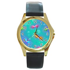 Non Seamless Pattern Blues Bright Round Gold Metal Watch