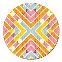 Line Pattern Cross Print Repeat Magnet 5  (round) by Dutashop