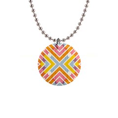 Line Pattern Cross Print Repeat 1  Button Necklace by Dutashop