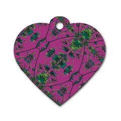 Modern Floral Collage Print Pattern Dog Tag Heart (two Sides)