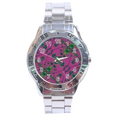 Modern Floral Collage Print Pattern Stainless Steel Analogue Watch