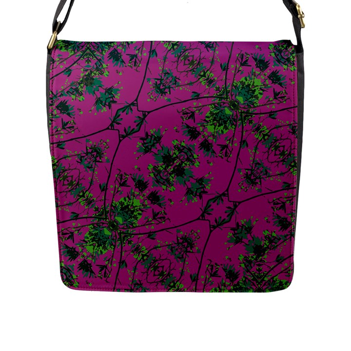 Modern Floral Collage Print Pattern Flap Closure Messenger Bag (L)