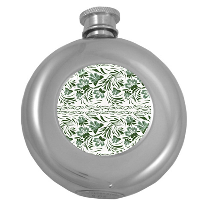 Green leaves Round Hip Flask (5 oz)