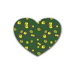 Yellow Flowers Rubber Coaster (heart)  by Eskimos