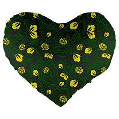 Yellow Flowers Large 19  Premium Heart Shape Cushions by Eskimos