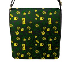 Yellow Flowers Flap Closure Messenger Bag (l) by Eskimos