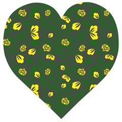 Yellow Flowers Wooden Puzzle Heart by Eskimos