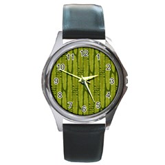 Fern Texture Nature Leaves Round Metal Watch by Dutashop