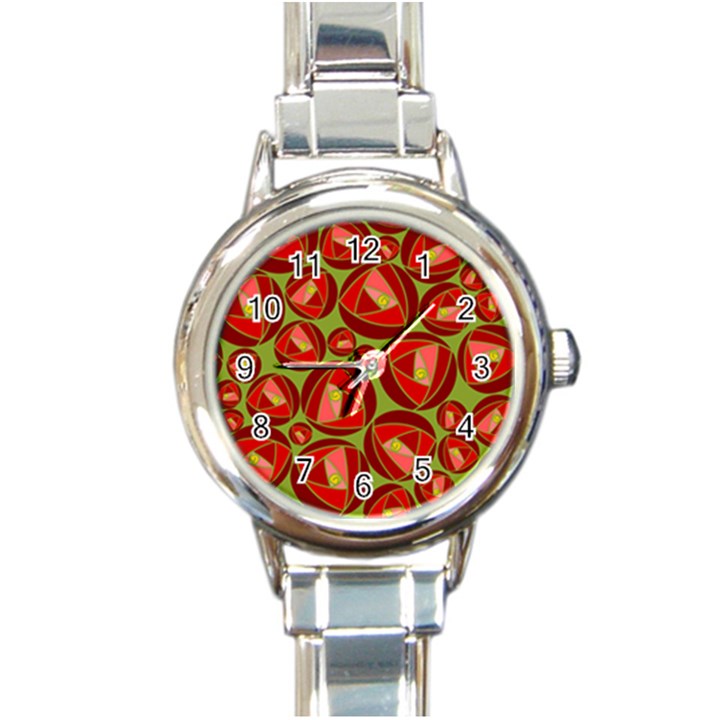 Abstract Rose Garden Red Round Italian Charm Watch